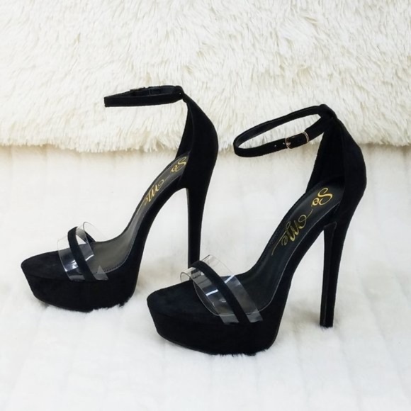 * So Me Black Faux Suede With A 6" Tall Slim Stiletto High Heel - Picture 2 of 8